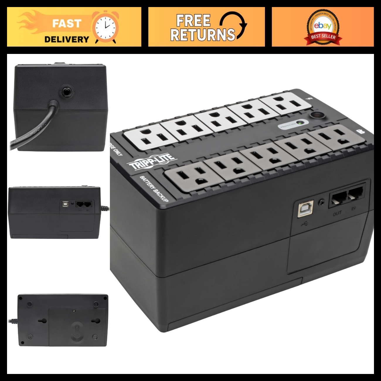 550VA UPS Battery Backup & Surge Protector, 300W Power Supply, Internet Ready