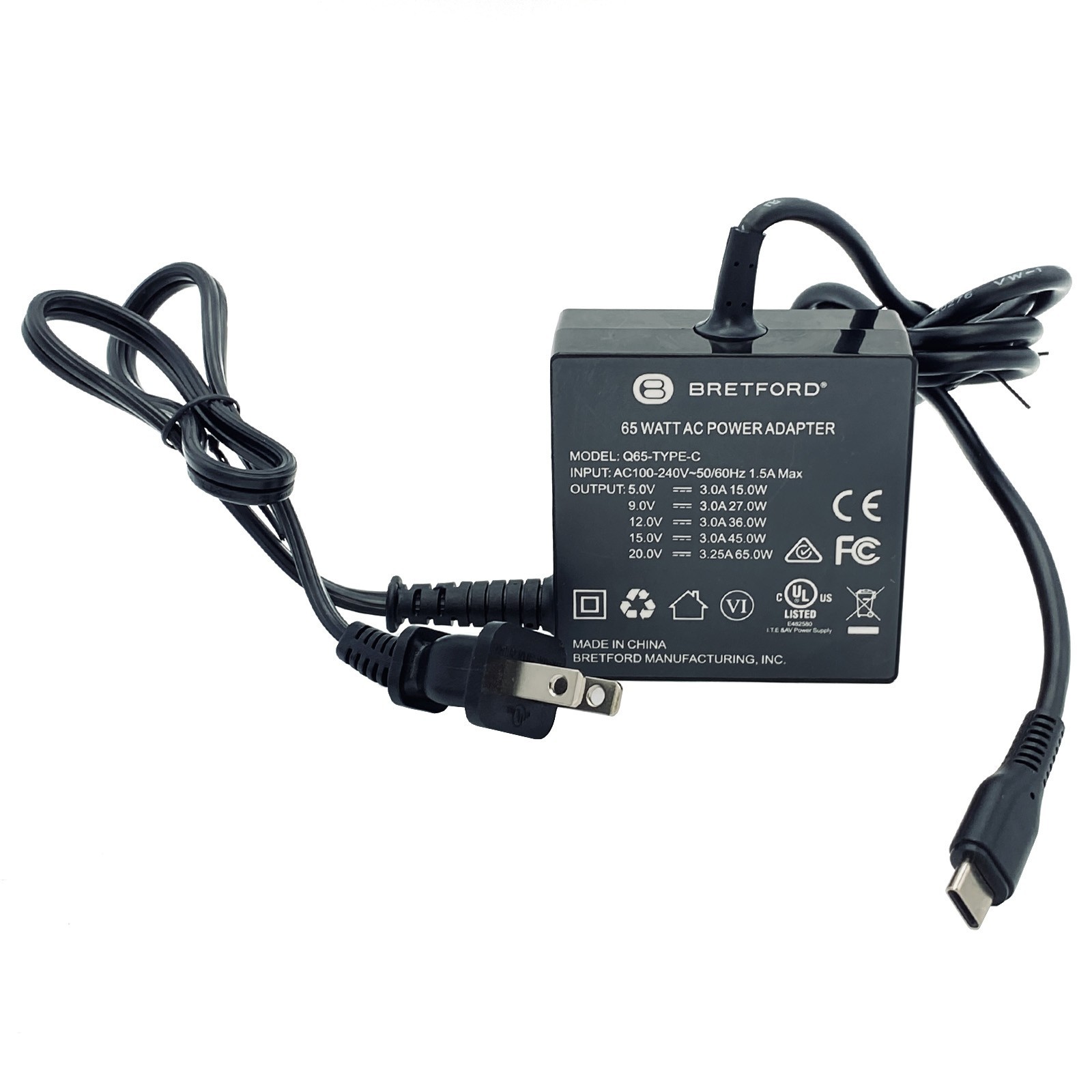 Genuine Bretford 65W USB-C Adapter Charger for MSI Summit E13 E14 E16 Flip Evo