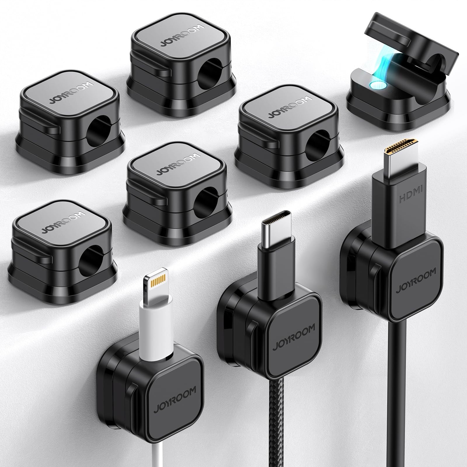 JOYROOM 9 Pack Magnetic Cable Clips Desk Cord Organizer Holder