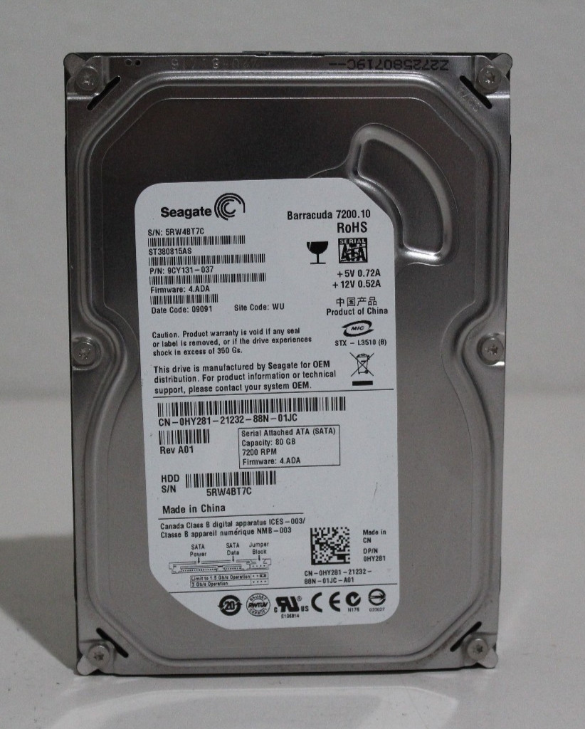 Seagate ST380815AS 80GB 3.5" 3Gb/s 7.2K RPM SATA Hard Drive P/N: 9CY131-037