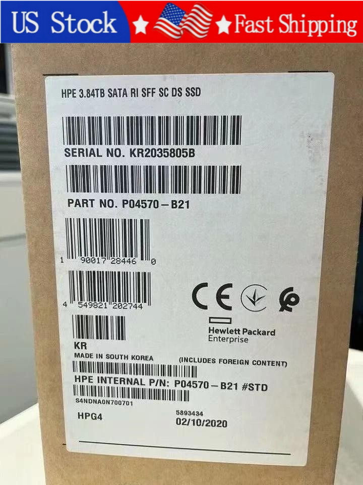 New HPE P04570-B21 P05323-001 3.84TB SATA 6G RI 2.5" G8 Gen9 Gen10 Server SSD