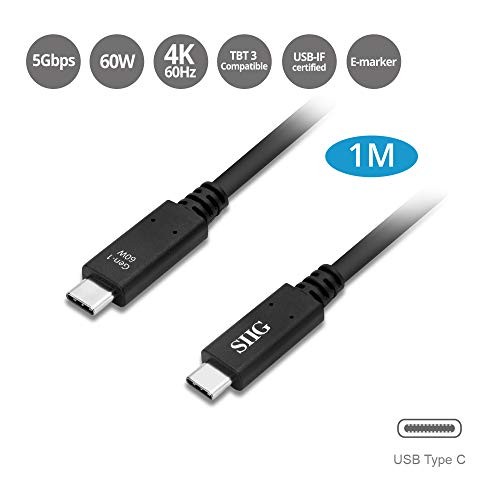 Siig 221389 Cb Cb-tc0d11-s1 Usb 3.1 Type-c Gen 1 Cable 60w 1m 5gbps Brown Box