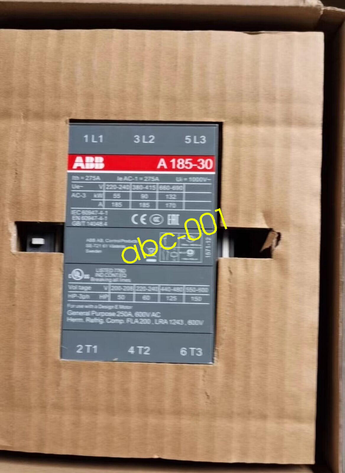 1pc ABB A185-30-11 Contactor 220-230V50Hz/230-240V60Hz 1SFL491001R8011 DHL FEDEX