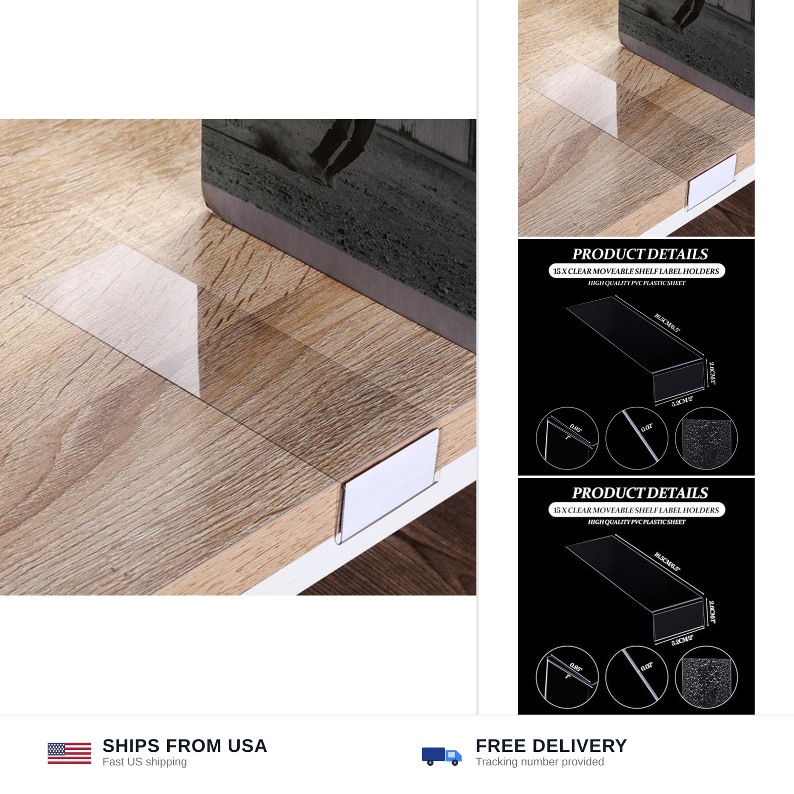 Containlol 15 Pack Clear Shelf Label Holders, Moveable Tags, 2 x 1 Inch
