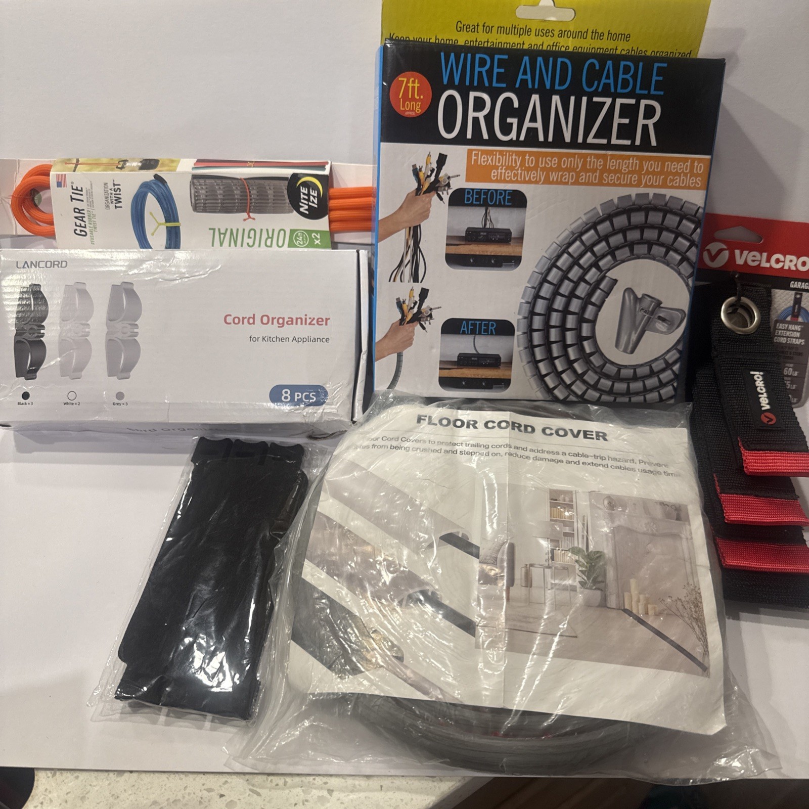 6pc Bundle Wire & Cord Organizer Deal. Brand New Floor Cord Cover. Velcro.