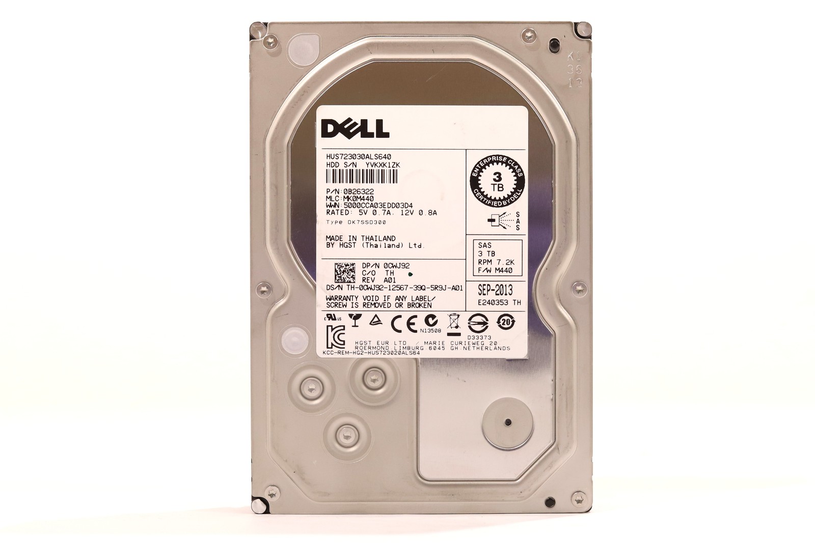 Dell HUS723030ALS640 3TB 3.5" 6Gb/s 64MB 7.2K RPM SAS HDD Dell P/N:0CWJ92 Tested