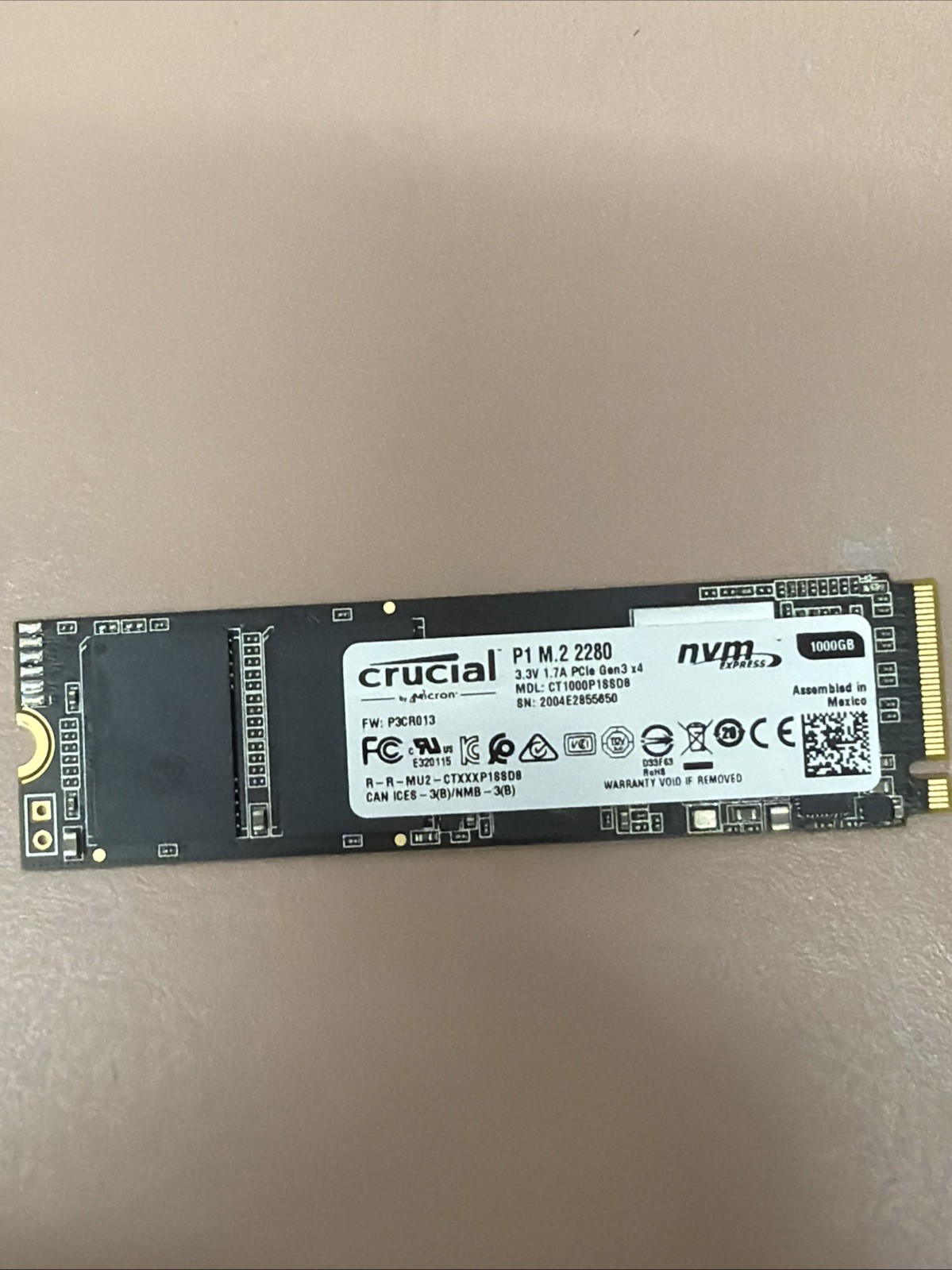 Crucial P1 M.2 2280 (CT1000P1SSD8) 1000GB (1TB) NVMe M.2 SSD - 94% Health