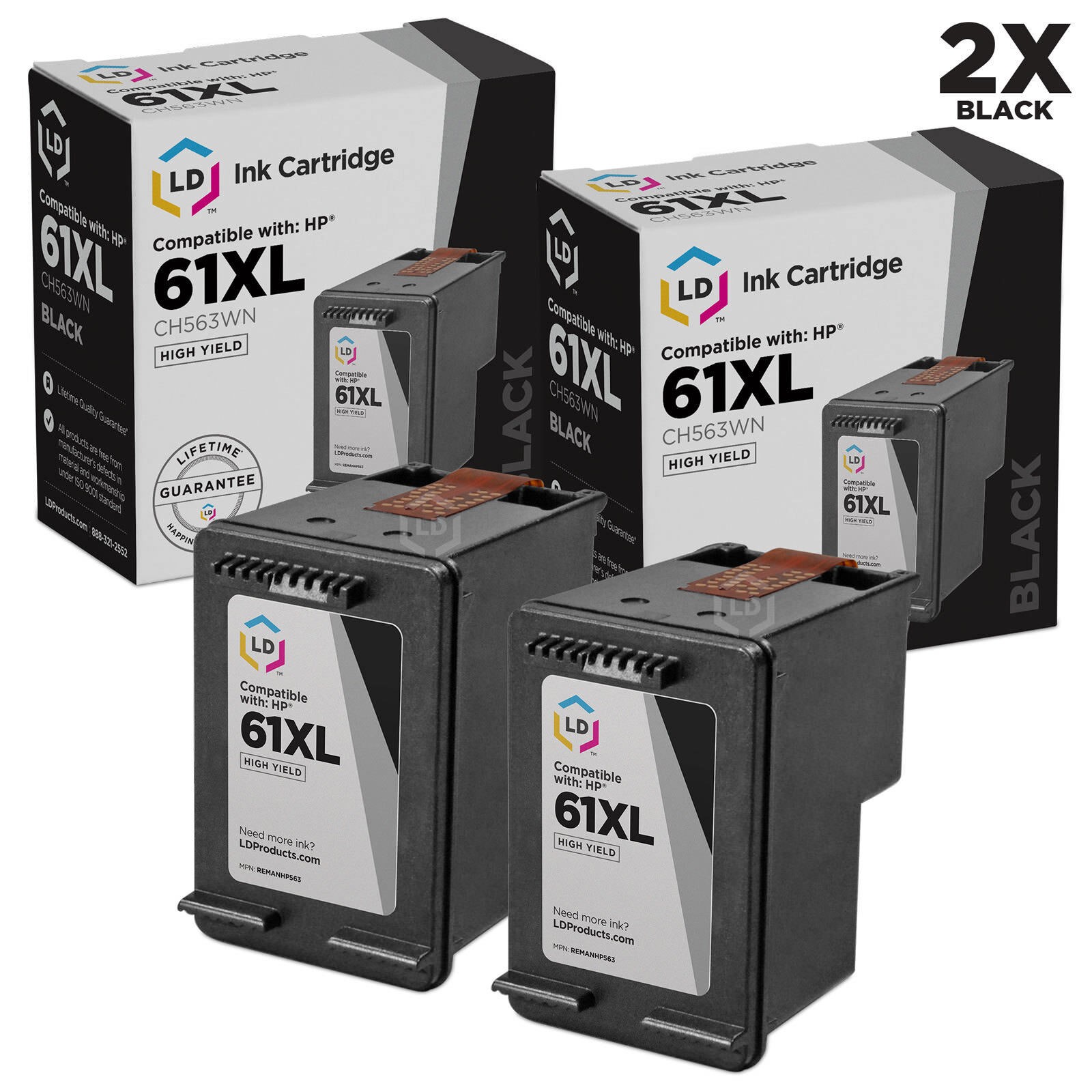LD Replacement Replacement for HP 61 CH561WN Black Ink Cartridge, 2-Pack