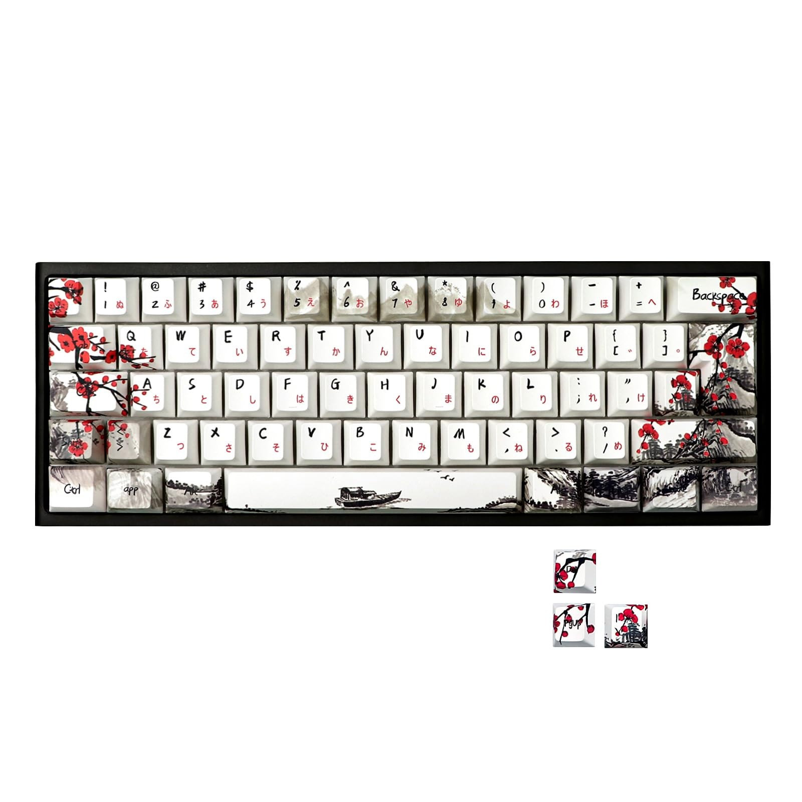 JSJT Plum Blosoom Key Caps Japanese Keycaps 80 Keys Custom Keycap Set PBT Dye...
