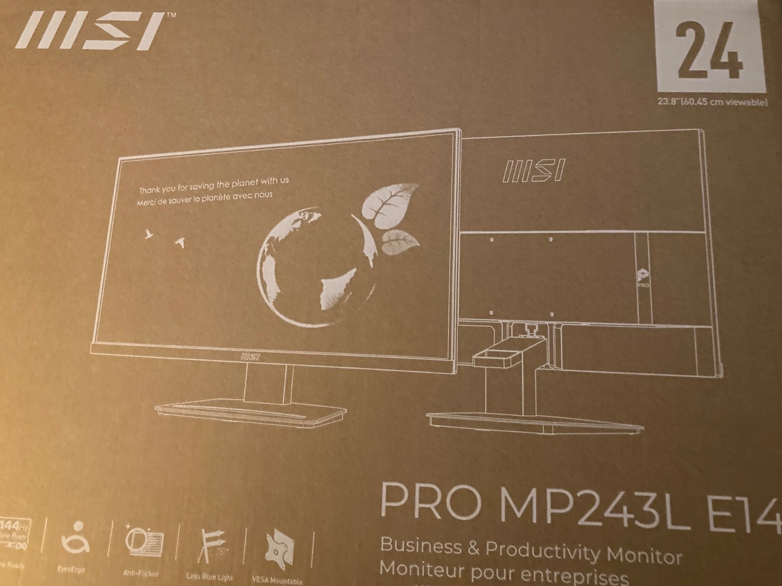 MSI PRO MP243L E14 24-inch IPS 1920 x 1080 (FHD) Gaming Office Monitor, 144Hz, A