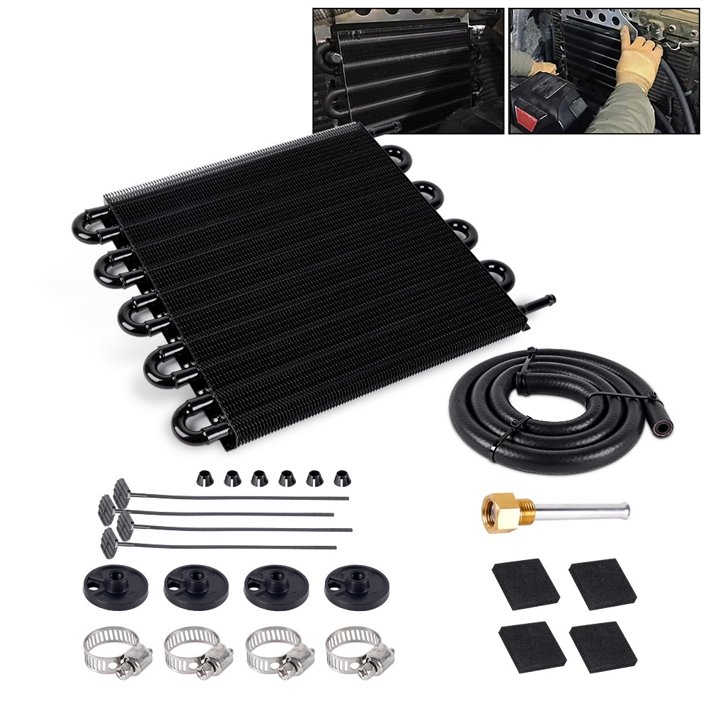 10 Pass Aluminum Remote 5/16" Engine Oil Cooler Radiator w/Hose Mounting Kit