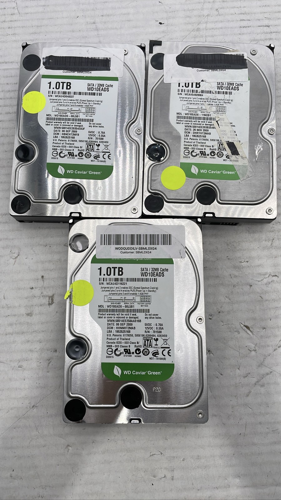 Western Digital WD10EADS Caviar Green 1TB SATA II 3.5" HDD 32MB Lot Of 3