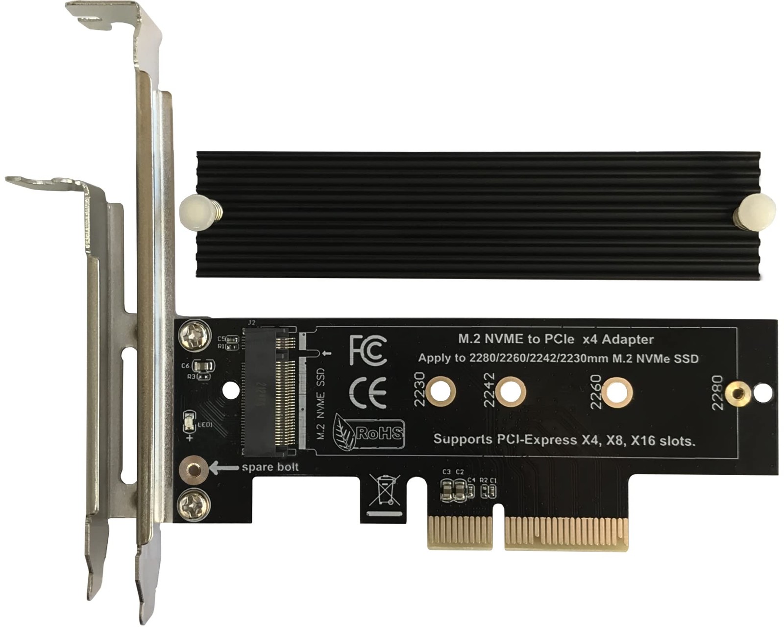 M.2 NVMe To PCIe 3.0/4.0 x4 Adapter Expansion Card Aluminum Heatsink X4/X8/X16