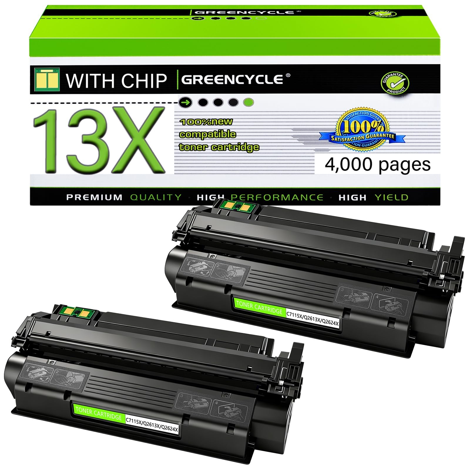 13X Toner Cartridge Compatible for HP Q2613X C7115X 1300 1300n 2 Pack