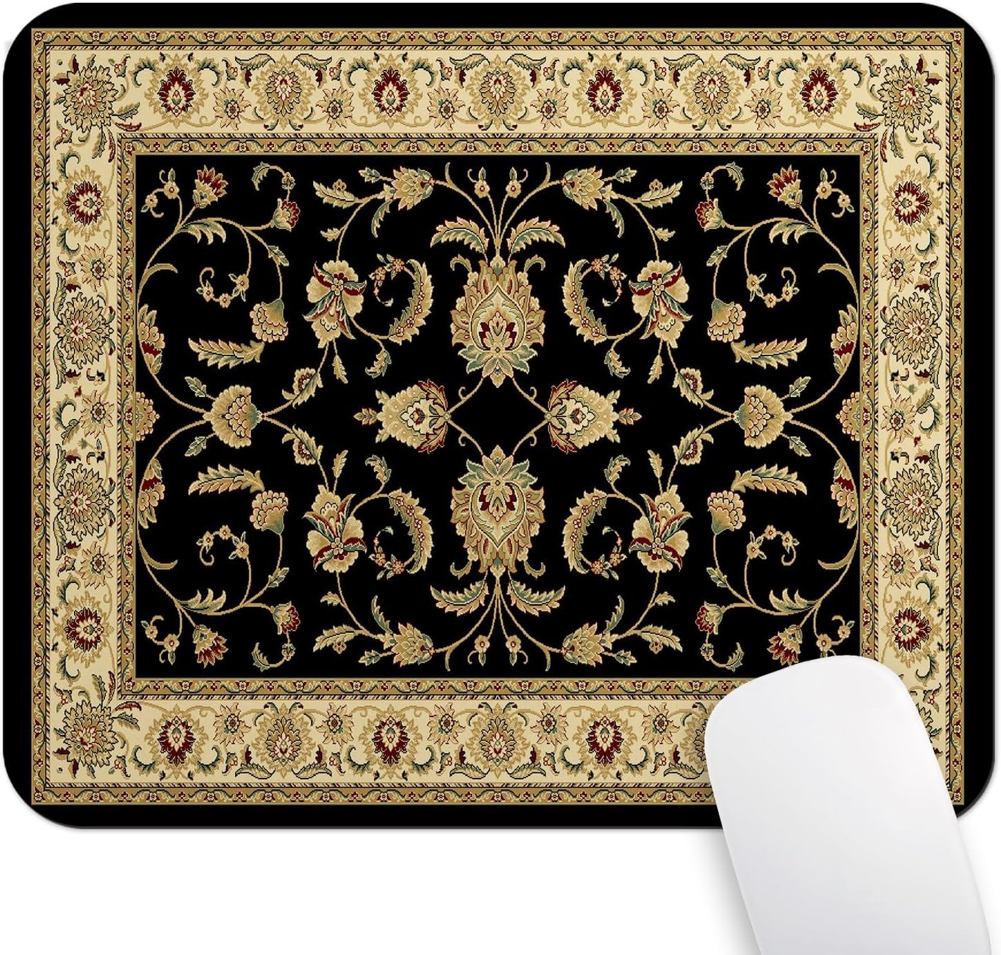 Elegant Black Beige Floral Mouse Pad - Waterproof and Non-Slip Design