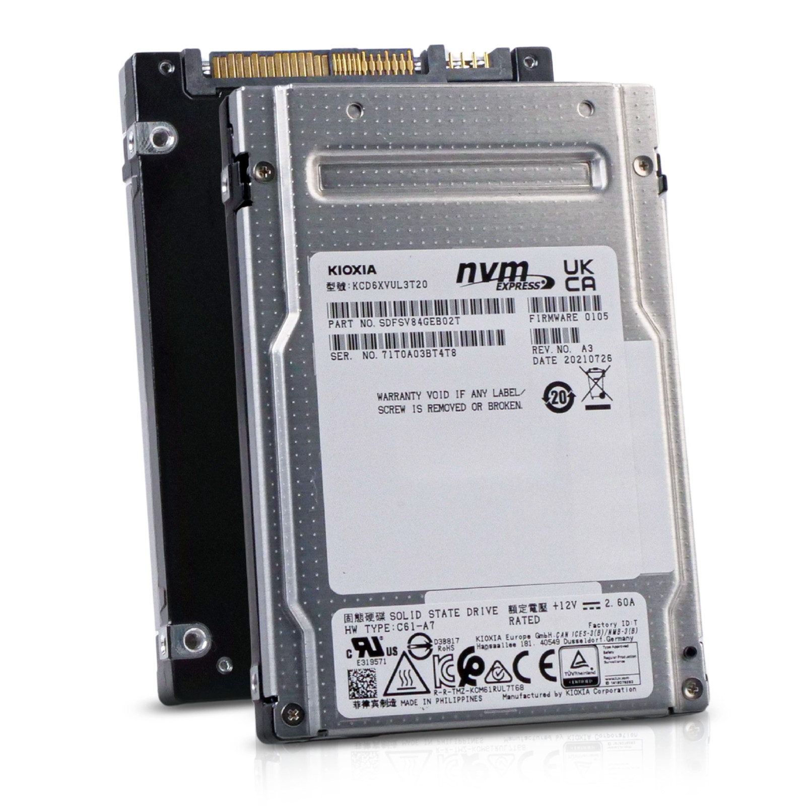 Kioxia CD6-V 3.2TB KCD6XVUL3T20 PCIe Gen 4.0 x4 8GB/s 3D TLC U.3 NVMe 2.5" SSD