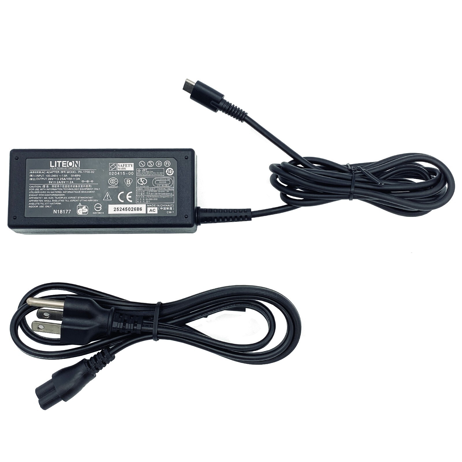Original Liteon PA-1700-02 AC Adapter USB-C 65W Power Supply 20V 3.25A
