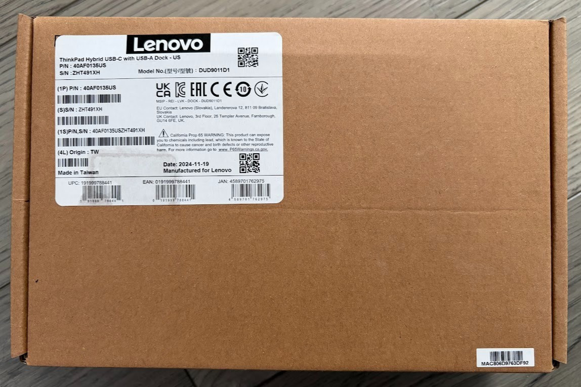 Lenovo ThinkPad #40AF0135US Hybrid USB-C with USB-A Dock - US Model: DUD9011D1