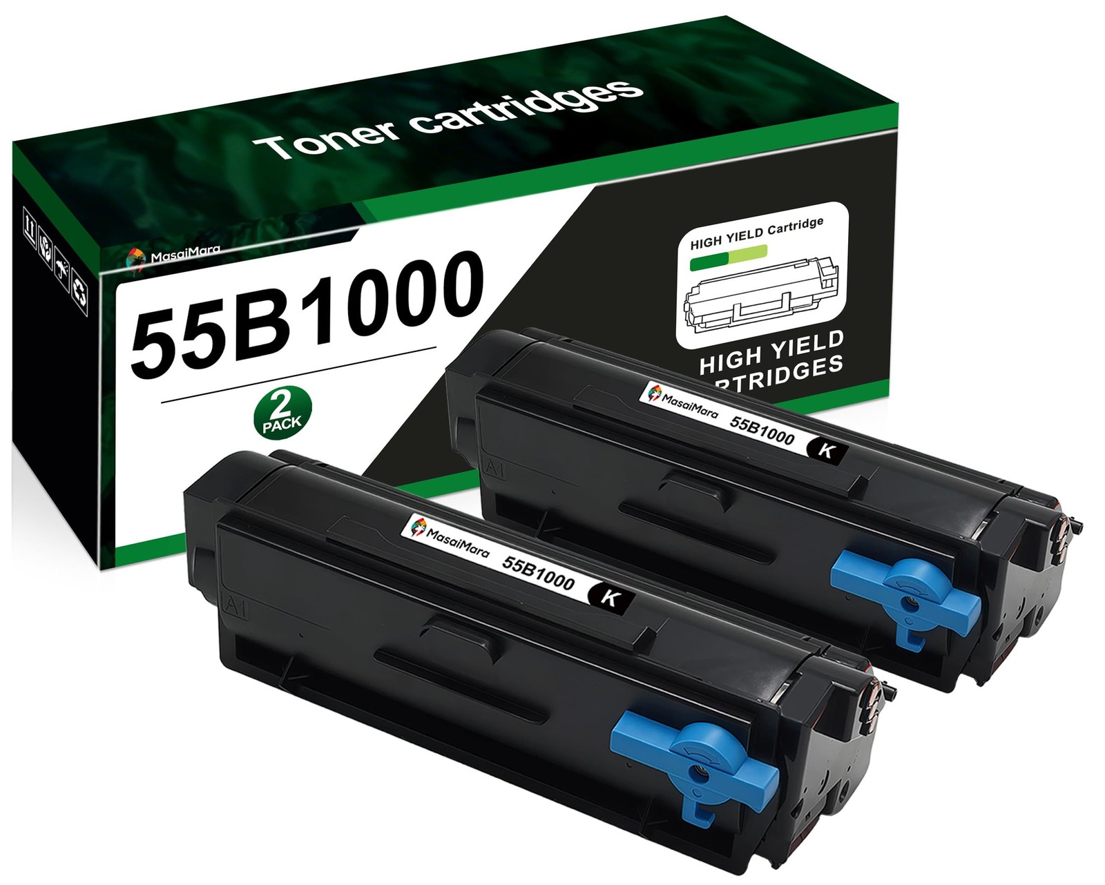 ** NEW Lexmark Toner Cartridges | 55B1000 | Black | Chips | Compatible | 2-Pack