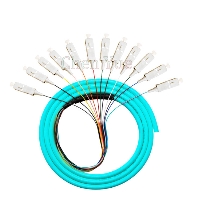 1.5M 12 Fibers Pigtail SC 50/125 Multimode OM3 Bunch 12 core Fiber Optic Pigtail