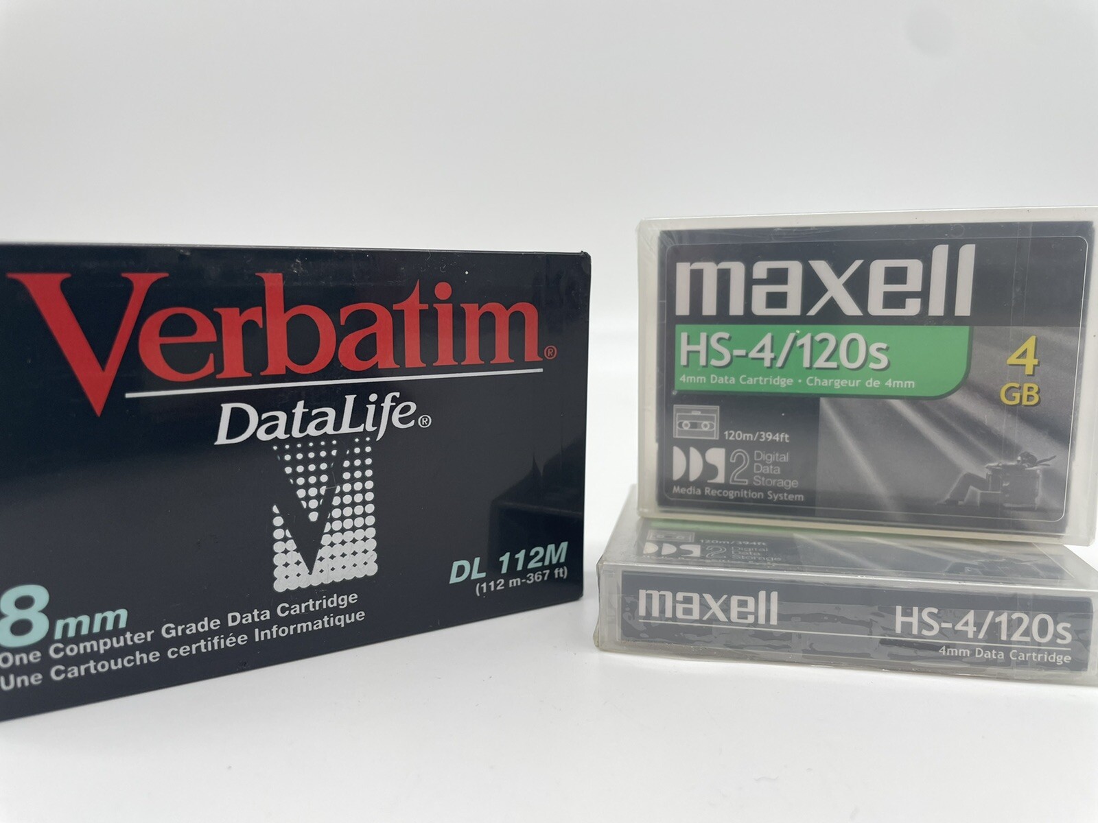 Verbatim data life 8mm DL 112M and Maxell HS-4/120s Data Cartridge Lot of 3 new