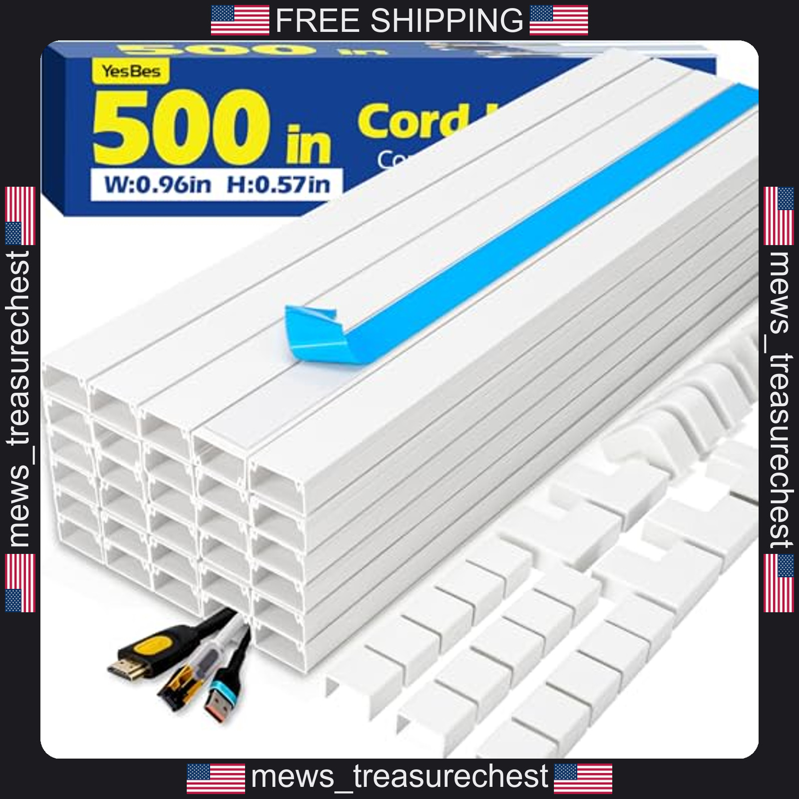 500in Wall Cable Raceway Kit with Connectors and Elbows for Wires