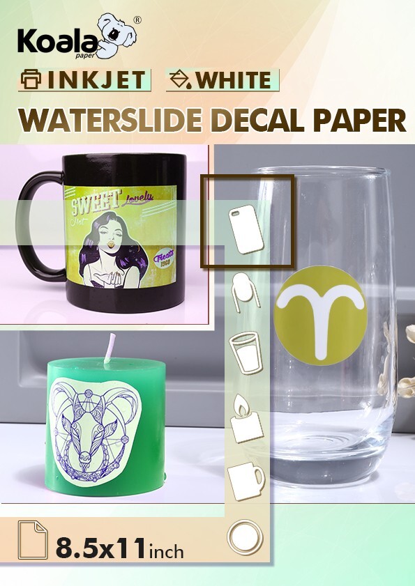 Koala Waterslide Decal Paper Inkjet WHITE 8.5x11 Water Slide Transfer 5 Sheets