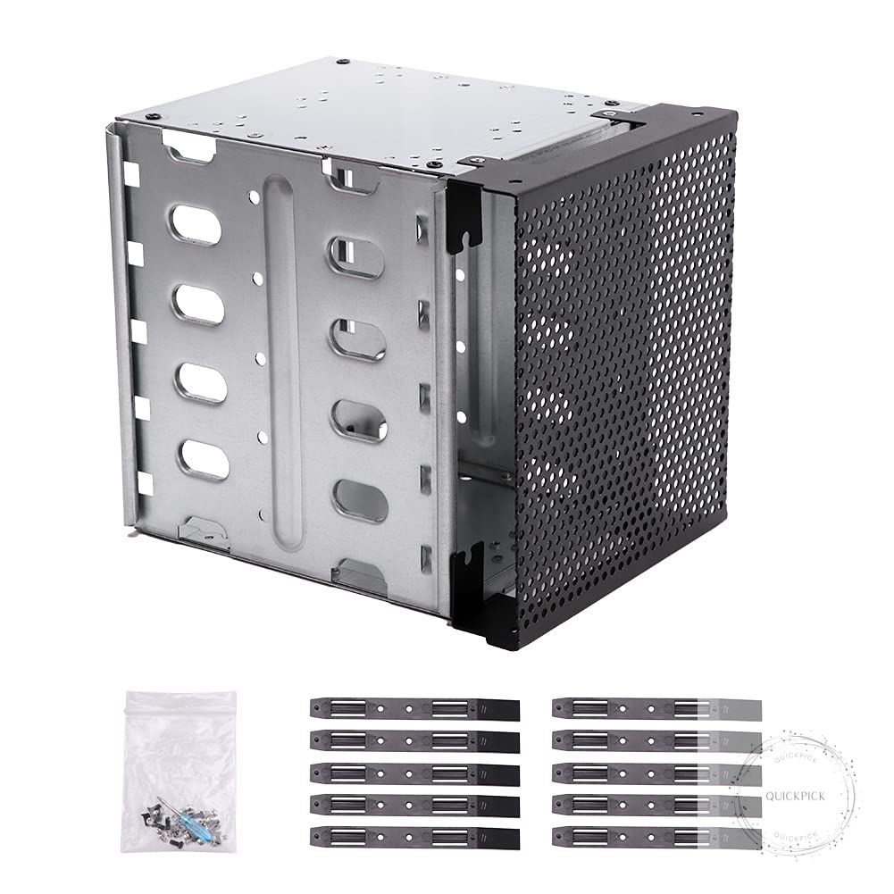 Stainless Steel Hard Drive Cage, 5.25" to 5x 3.5" SAS SATA HDD Cage for Computer