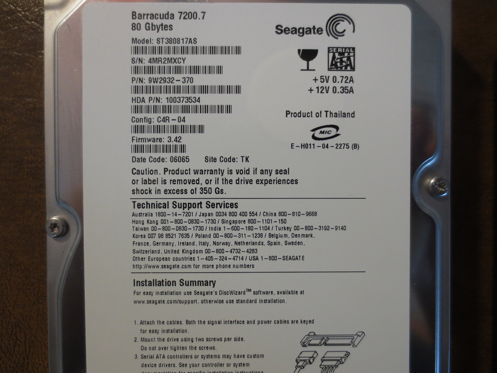 Seagate ST380817AS 9W2932-370 FW:3.42 TK 80gb 3.5" Sata HDD