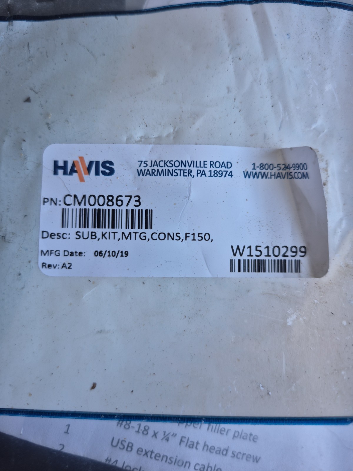 Havis CM008673 SUB, KIT, MTG, CONS, F150 NEW SEALED