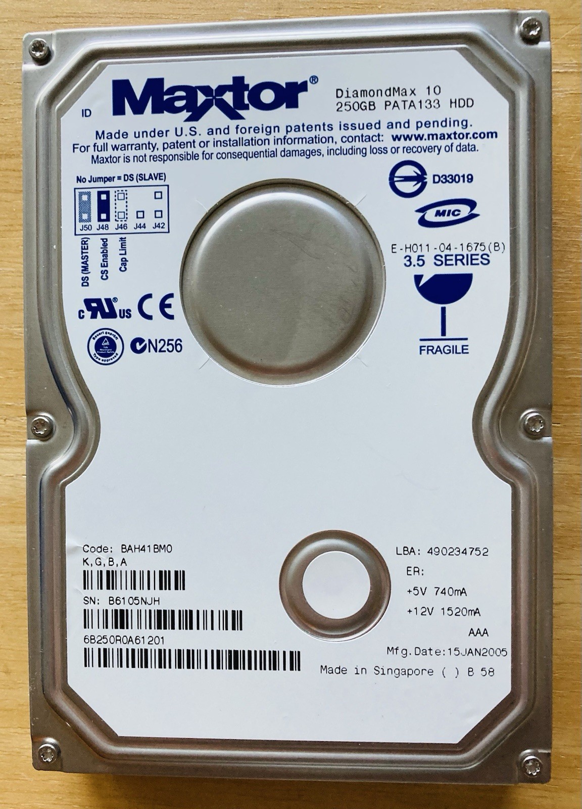 Genuine 250GB Maxtor DiamondMax 10 6B250R0 3.5'' IDE Hard Drive - Tested, Works