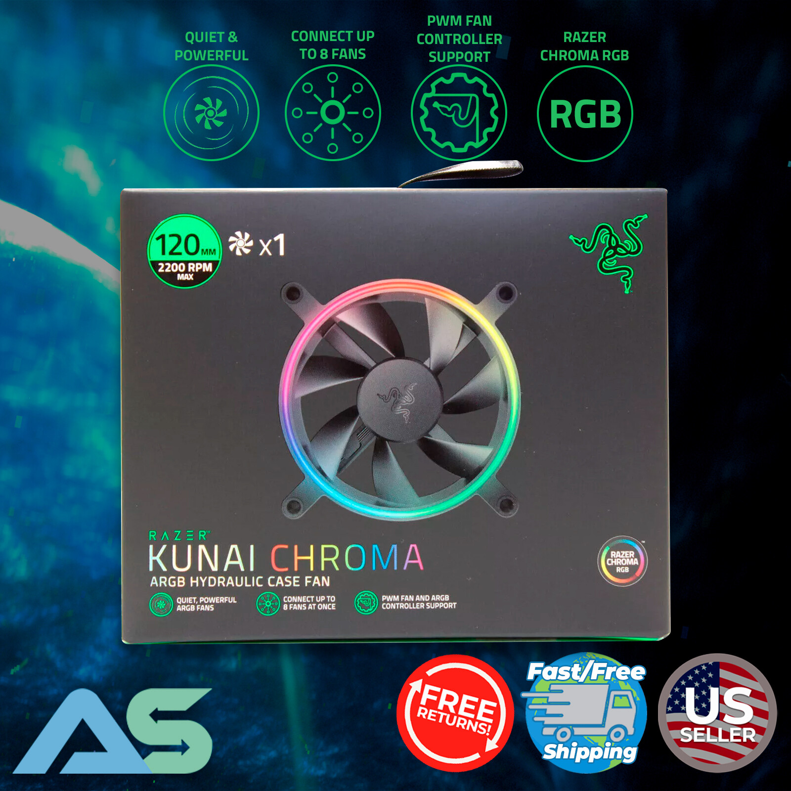 Razer Kunai Chroma 120mm 2200 RPM Max ARGB Led Hydraulic Case PWM Fan (1 Fan)