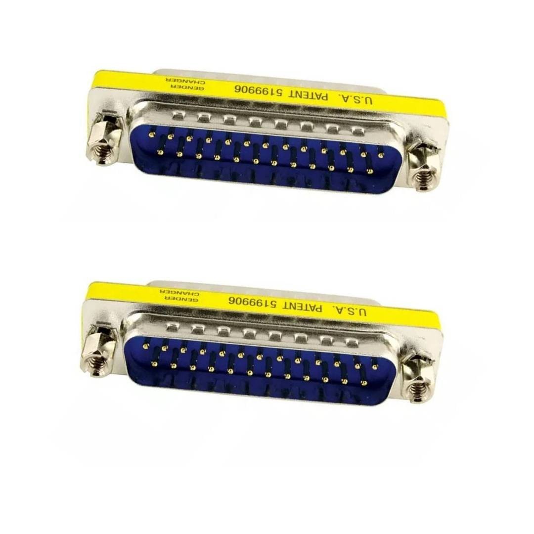 2 PCS 25-Pin DB25 Serial Male to Male Mini Gender Changer Coupler Gold Adapter
