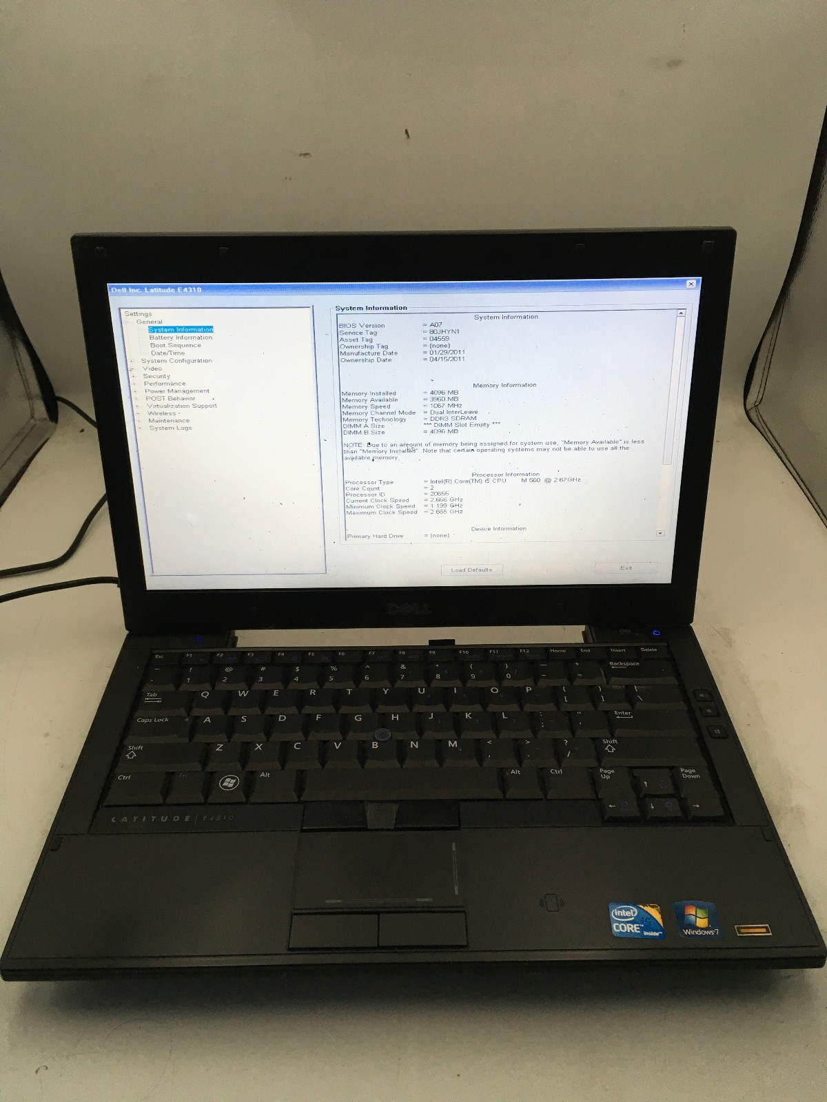 DELL LATITUDE E4310 - BOOTS TO BIOS - INTEL I5 M560 - NO RAM - 13" - READ - BB