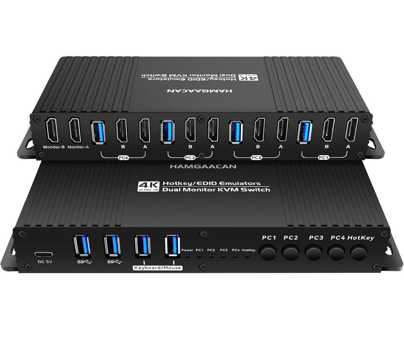 Hdmi Kvm Switch 2 Monitors 4 Computers 4K 60Hz EDID Emulator Hotkey Switching 