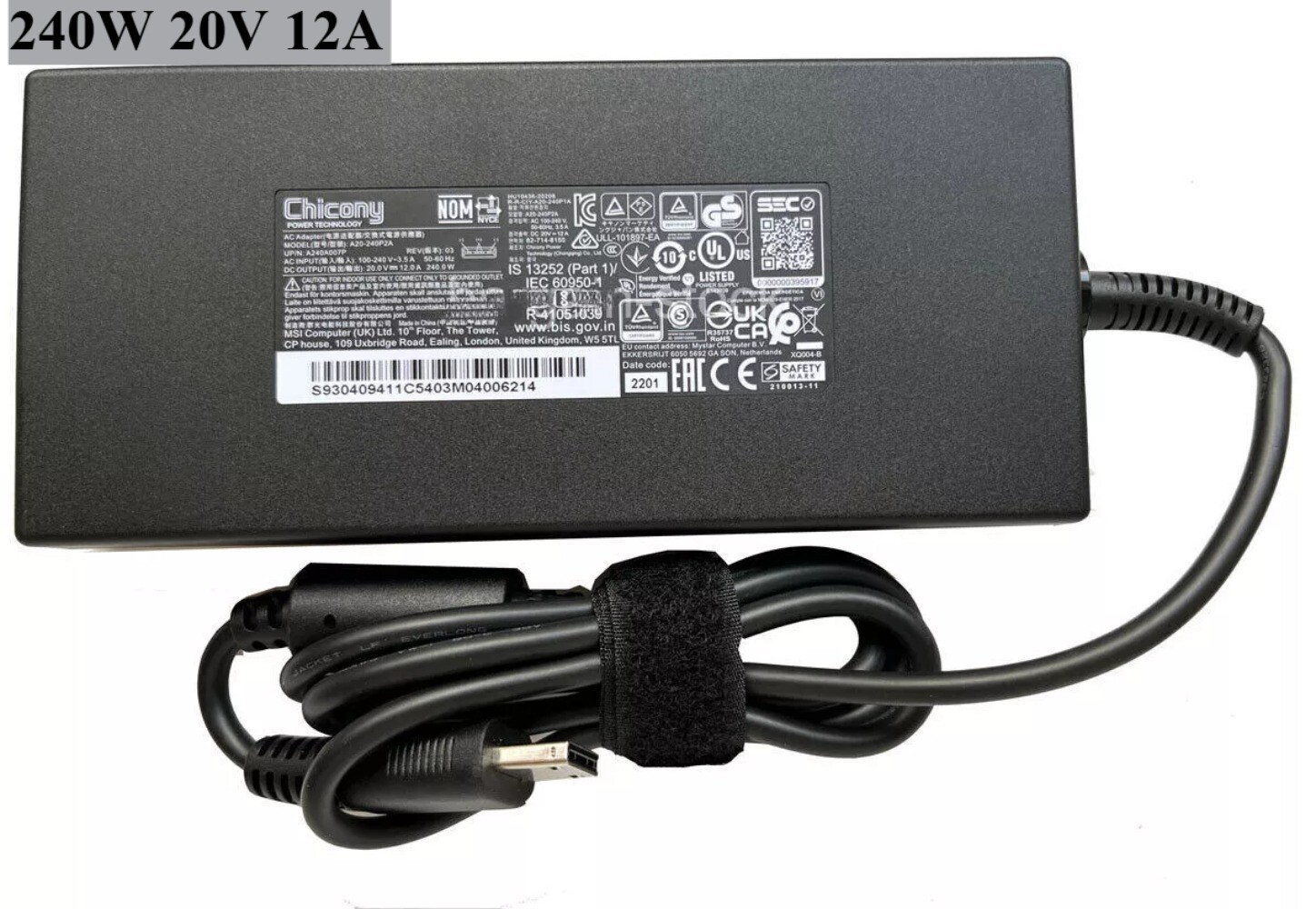 Chicony 240W Charger Power Adapter for MSI Stealth 17 Studio A13VI-017US USB Tip