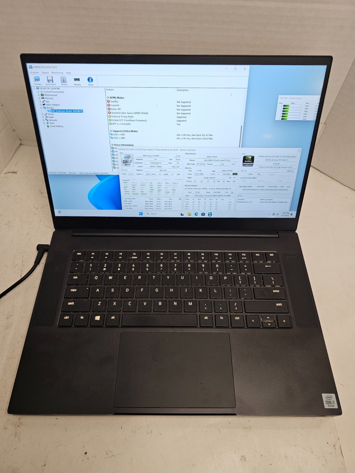 Razer Blade 15 i7-10750H 16GB RAM 256GB SSD GTX 1660 Ti NO BATTERY #04
