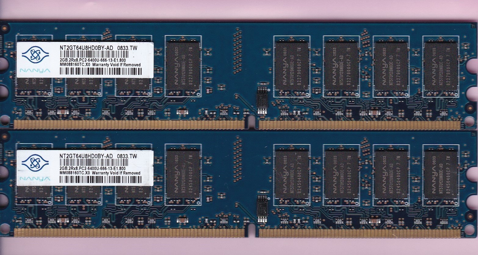 4GB 2x2GB PC2-6400 DDR2-800 NANYA BLUE NT2GT64U8HD0BY-AD DESKTOP MEMORY KIT TW