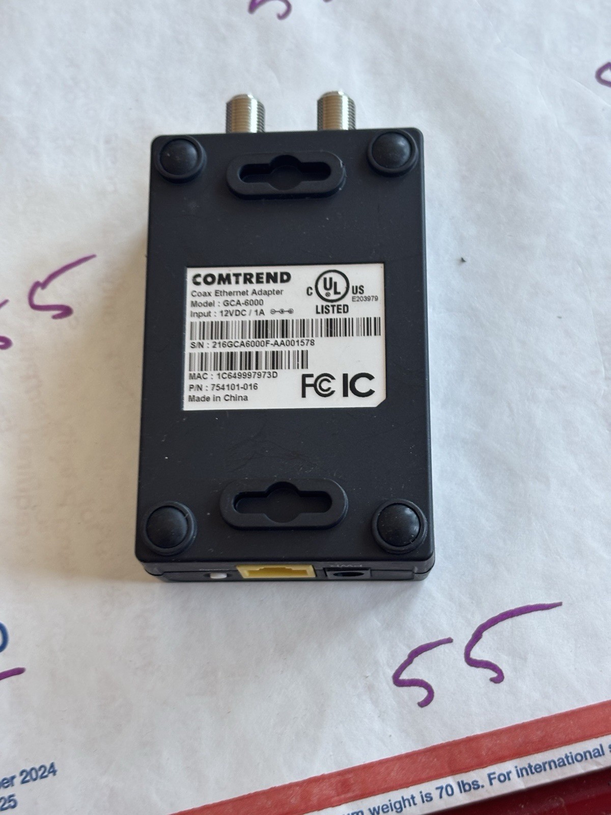Comtrend G.hn Powerline 1200Mbps Ethernet Over Coax Coaxial Adapter GCA-6000