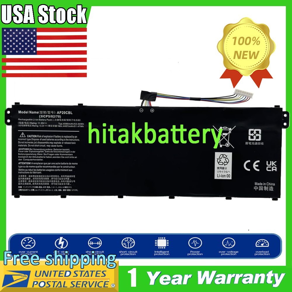 Laptop AP20CBL Battery for Acer Vero AV15-51-55K2 TravelMate Spin B3 Series 53Wh