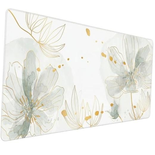Green Desk Mat, Aesthetic Floral Large Mouse Pad, Dusty Green Watercolor Floral