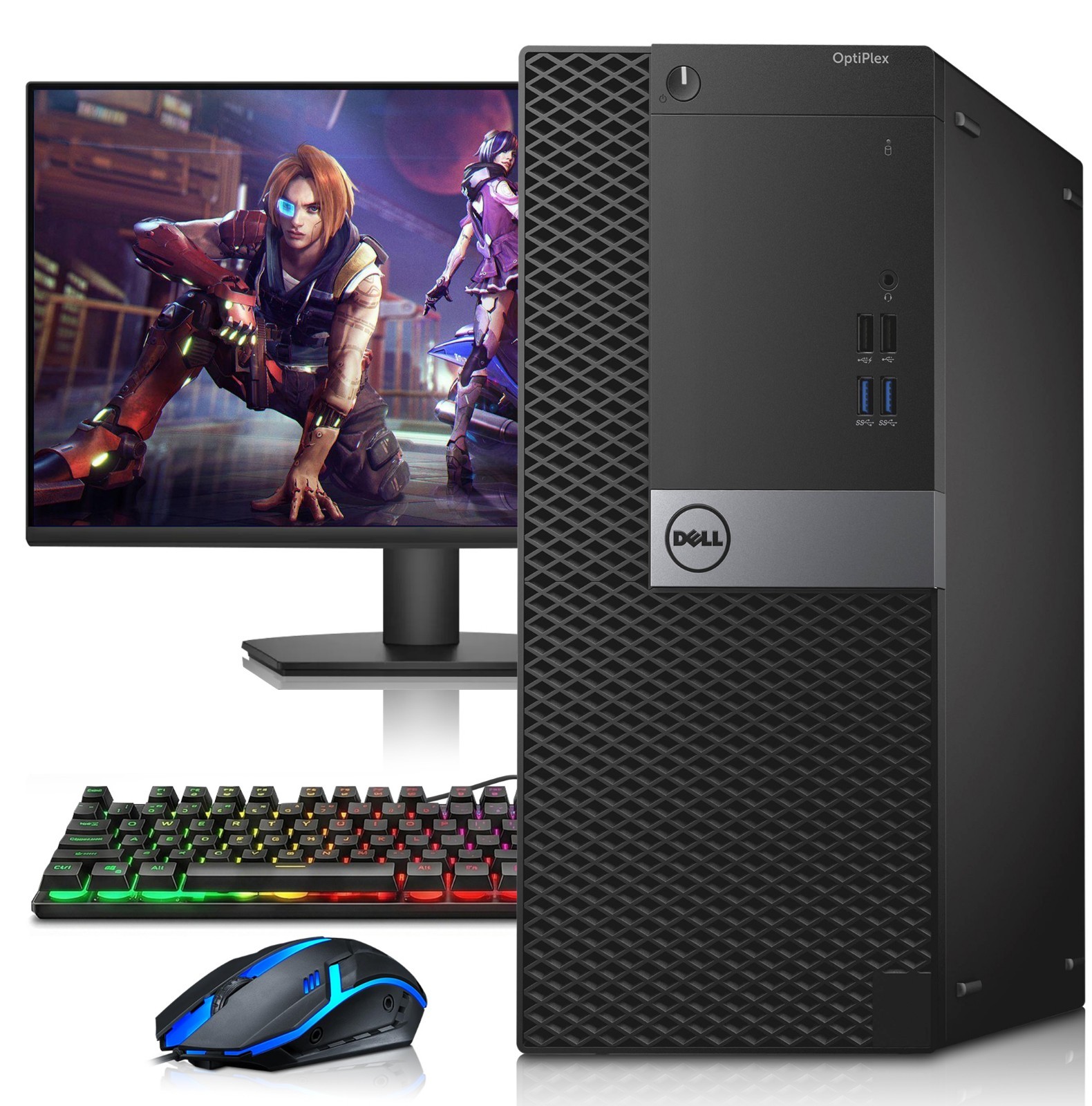 Dell 5040 MT Gaming PC i5-6th 16GB RAM 1TB SSD HDD NVIDIA GT 24” LED WiFi Win 11