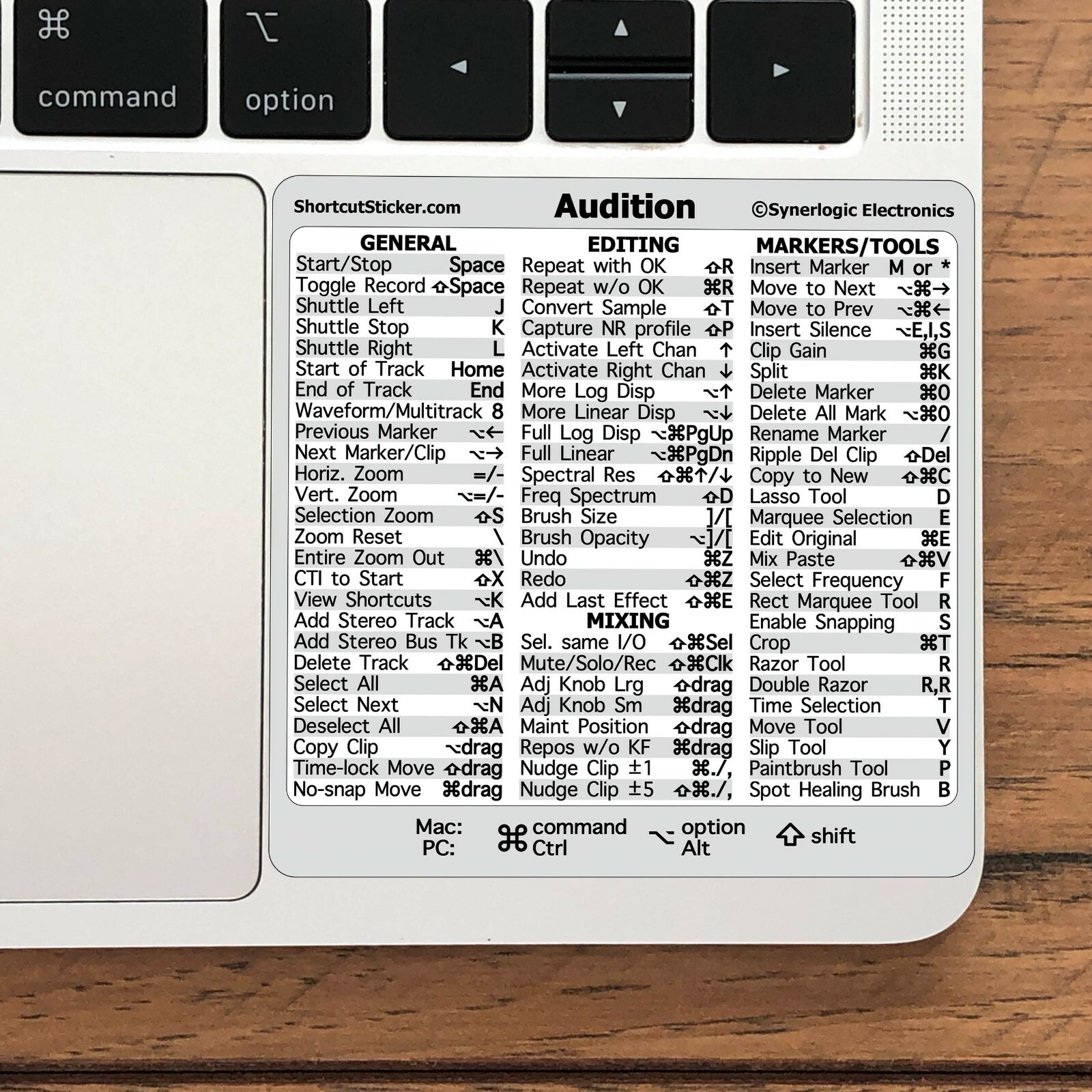 Adobe Audition Reference Guide Shortcut No-residue Vinyl Sticker Mac/PC