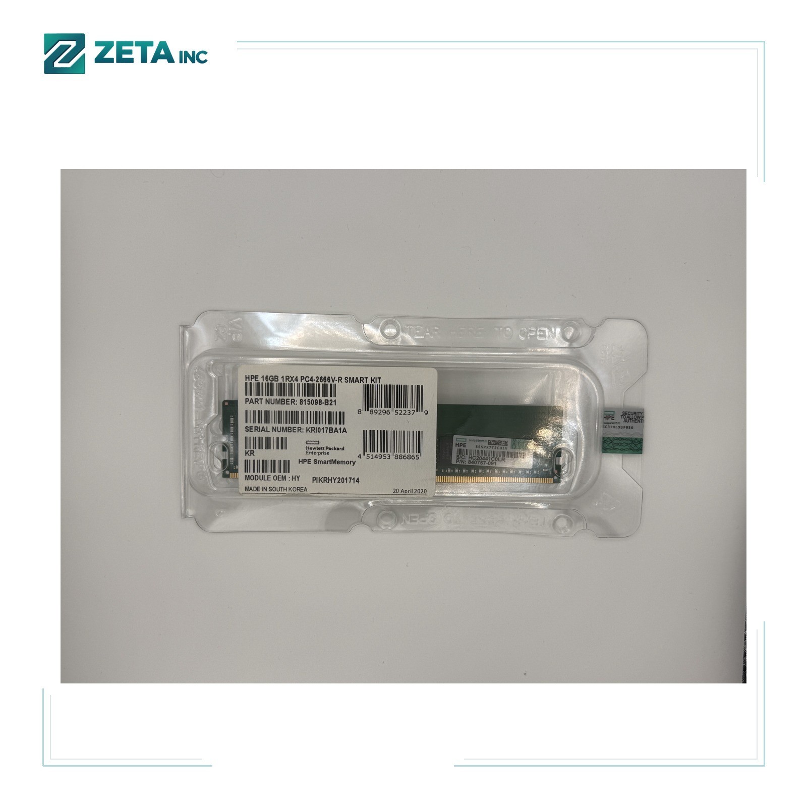 840757-091 HPE 16GB (1x16GB) 1R x4 DDR4-2666V RDIMM Smart Memory