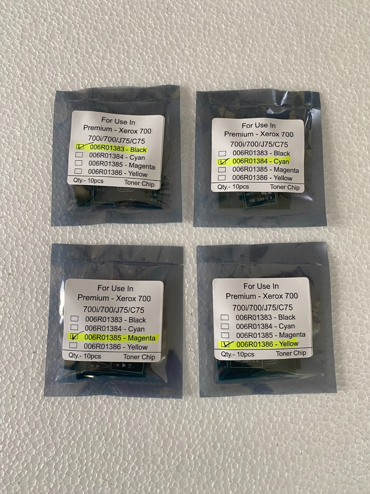 10 sets CMYK Toner Chip (006R01383/84/85/86) for Xerox DC 700/700i/J75/C75 CMYK.