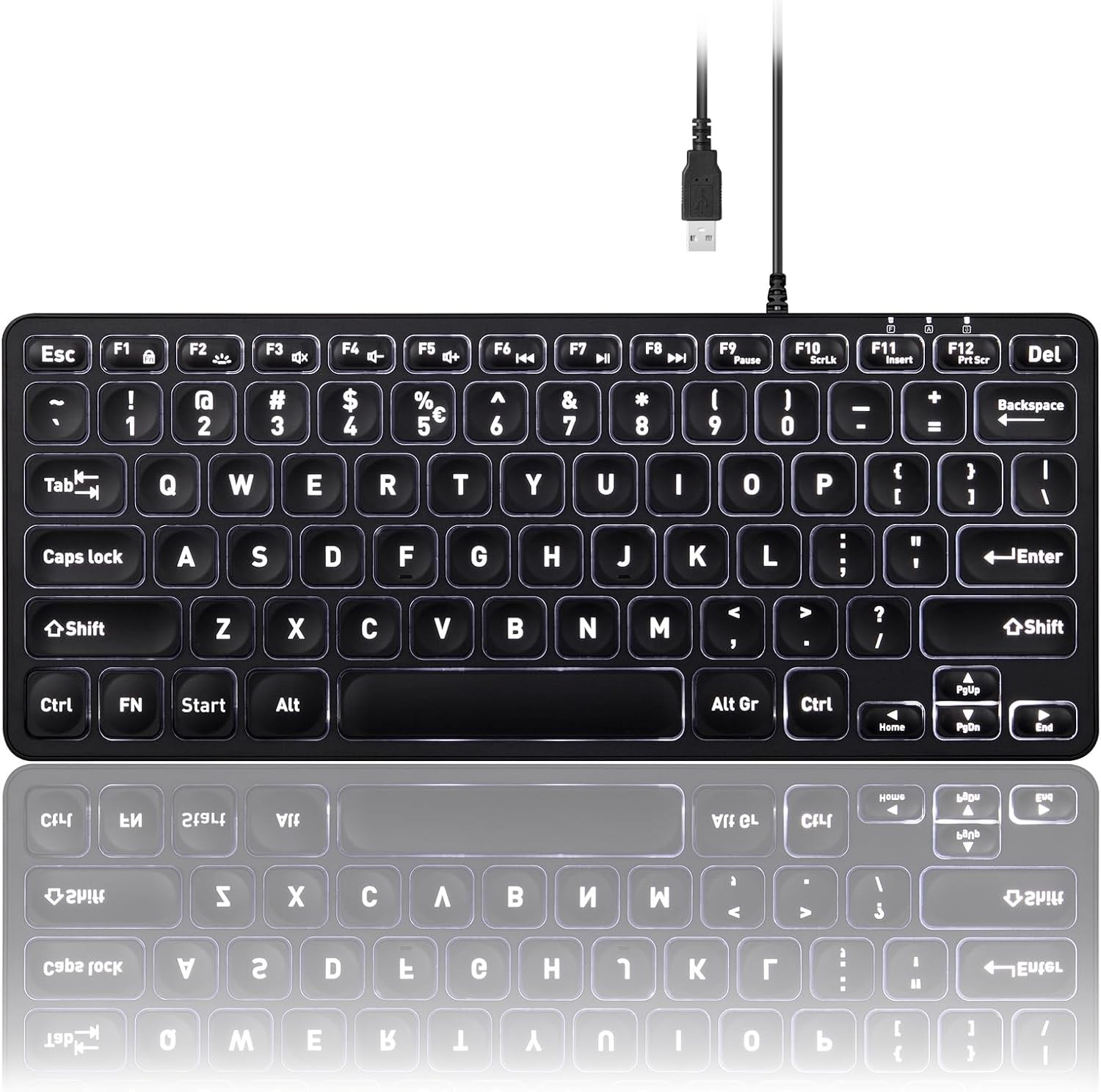 Perixx PERIBOARD-332 Wired Backlit USB Keyboard - Mini 11.22x4.57x0.83 Black 