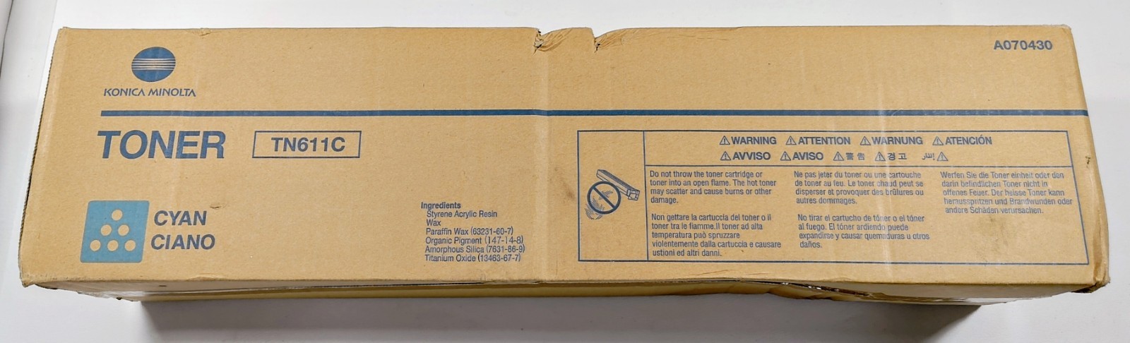 Genuine Konica Minolta TN611C Cyan Toner 27k OEM A070430 New Sealed