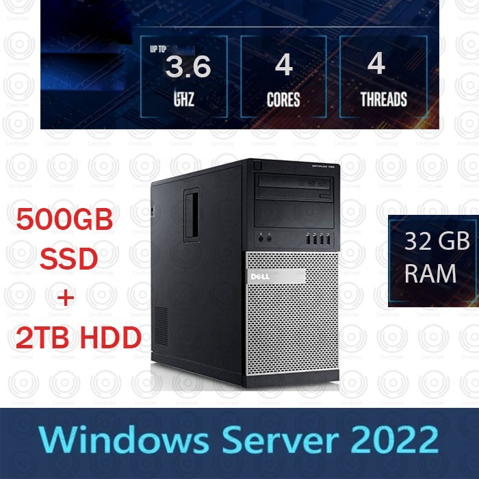 Dell QUAD CORE 32GB RAM 500GB SSD + 2TB HDD Window server 2022