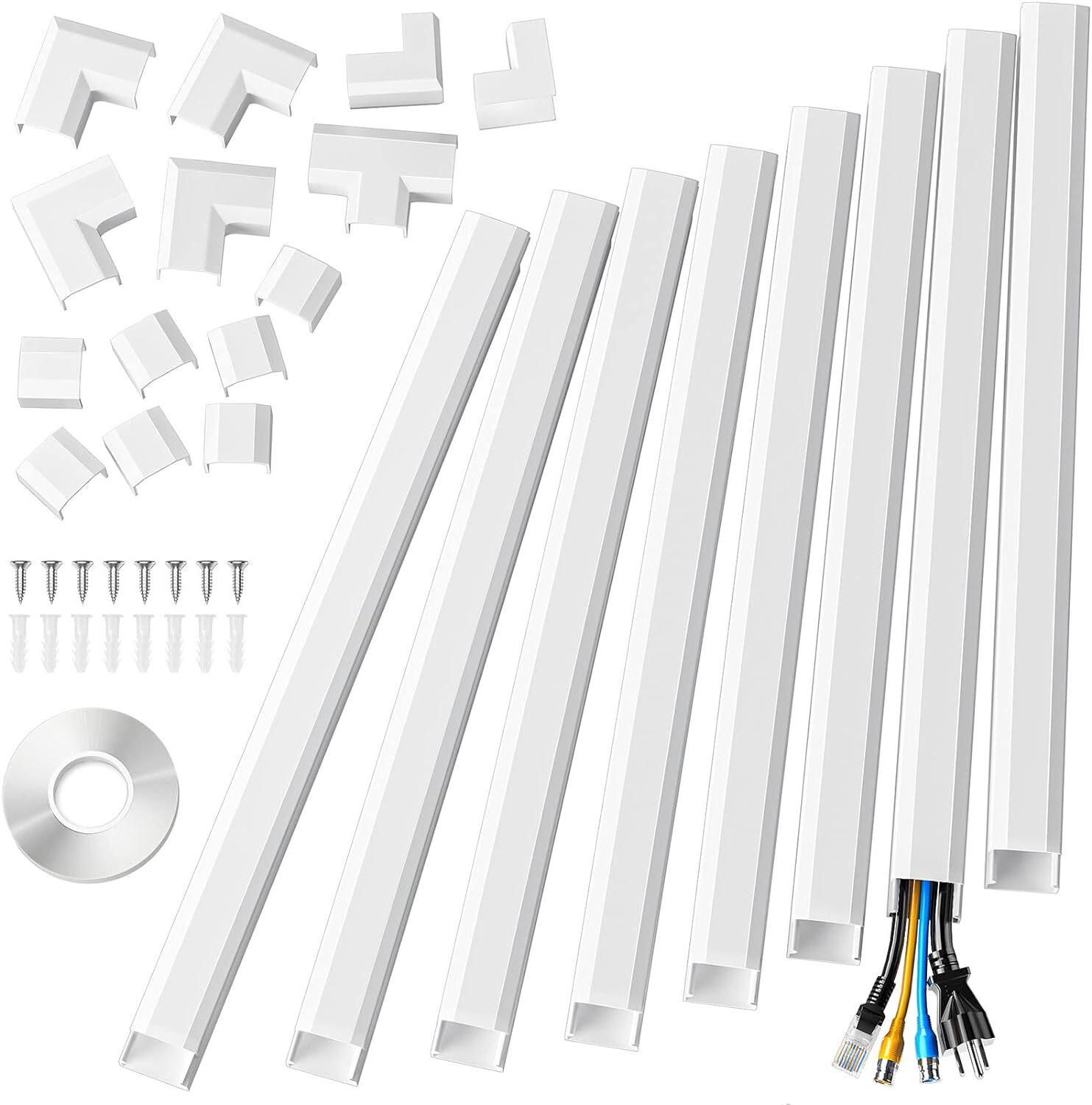 White Cord Management Cover Kit Wire Hider With 8 Channels For Safe Cable Org...