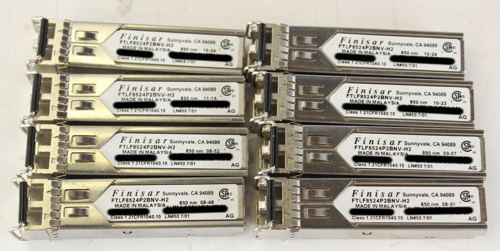 Lot of 8 Finisar FTLF8524P2BNV-H2 Class 1 850nm 4.25Gb SFP Transceiver Module